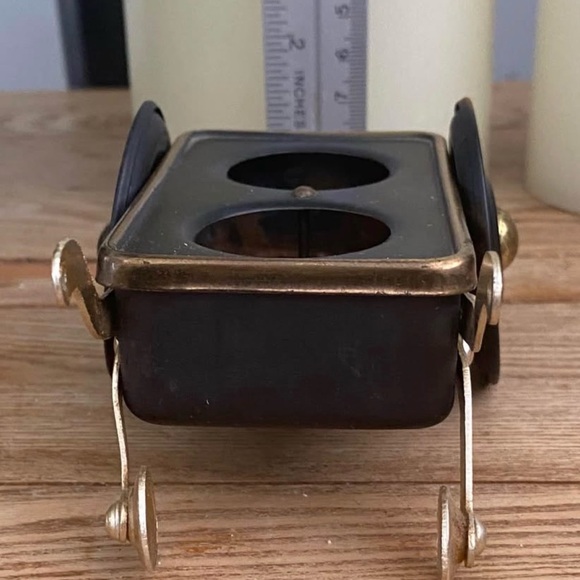 Vintage Mid-Century Brass & Glass Salt and Pepper Shakers | MCM Wheelbarrow Cart - Picture 3 of 10